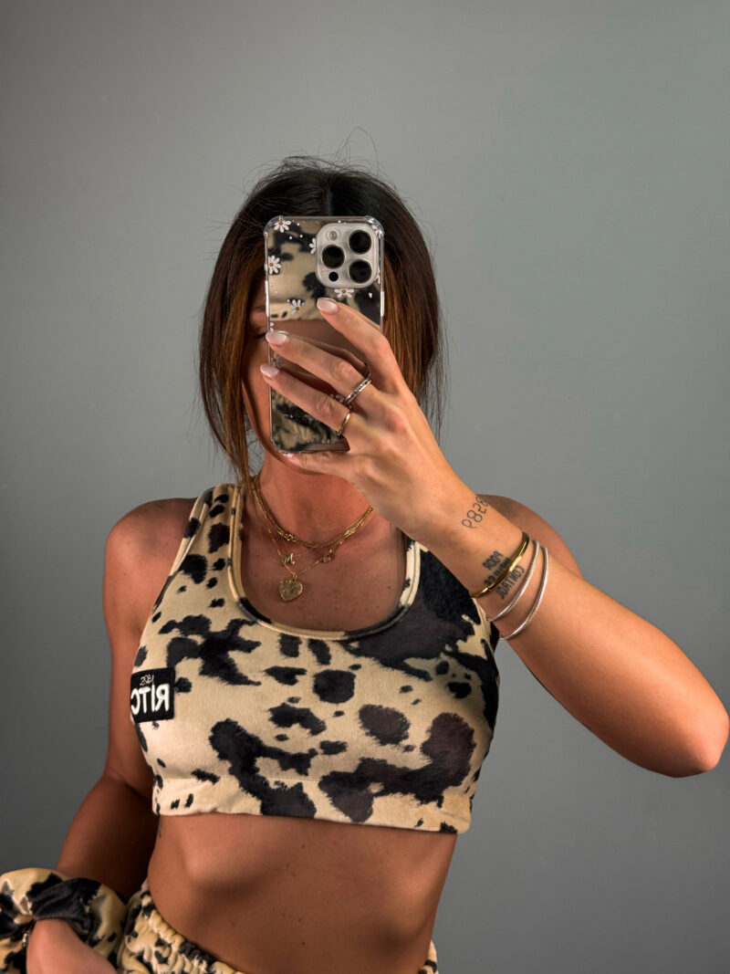 Βελουτέ Crop Top Raina Beige Cow Print