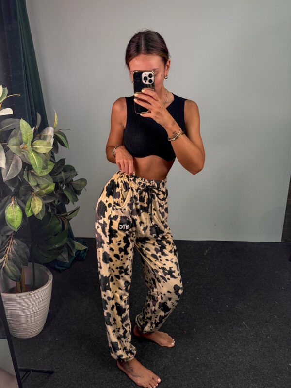 Βελουτέ Παντελόνι Raina Beige Cow Print