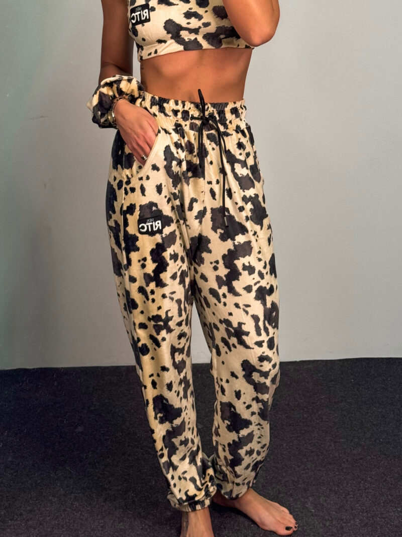 Βελουτέ Παντελόνι Raina Beige Cow Print