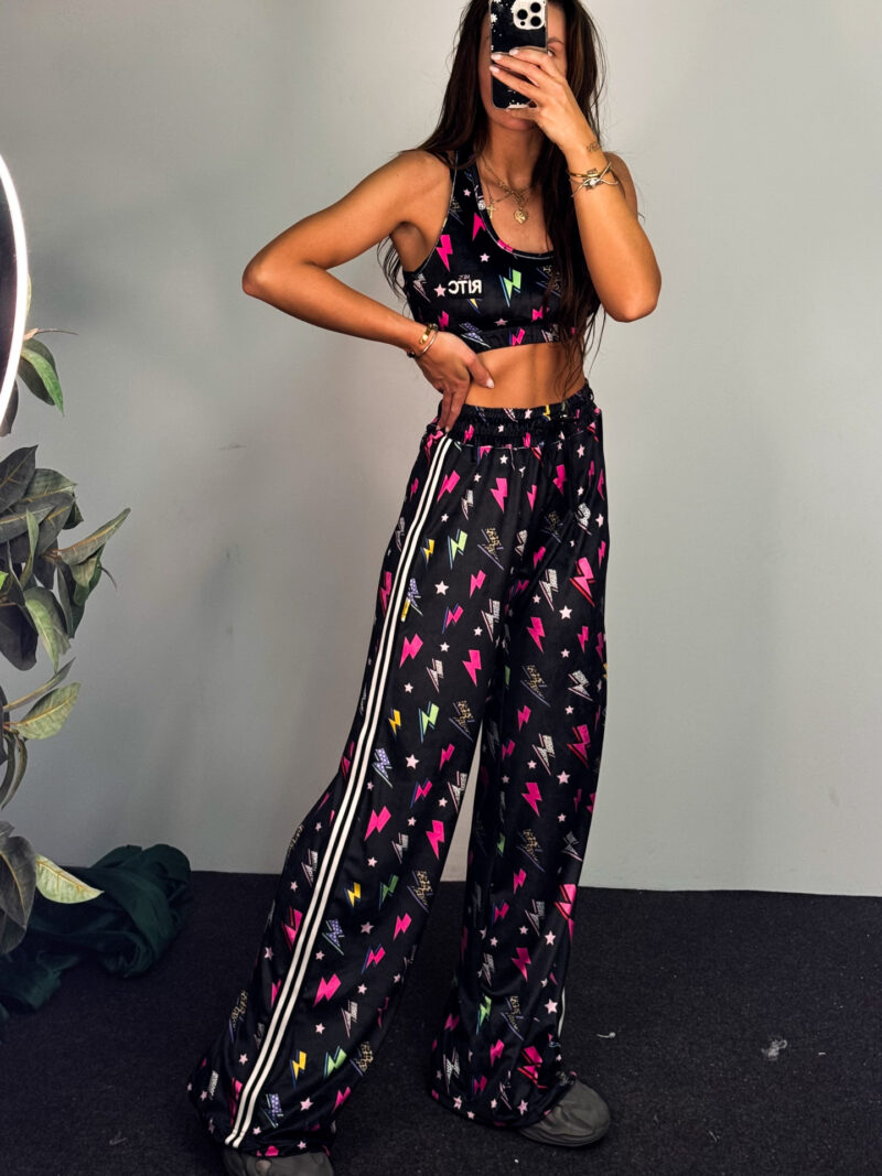 Fashion Limousine | Black Lightning Bolt Print Velvet Pants Angie - Image 2