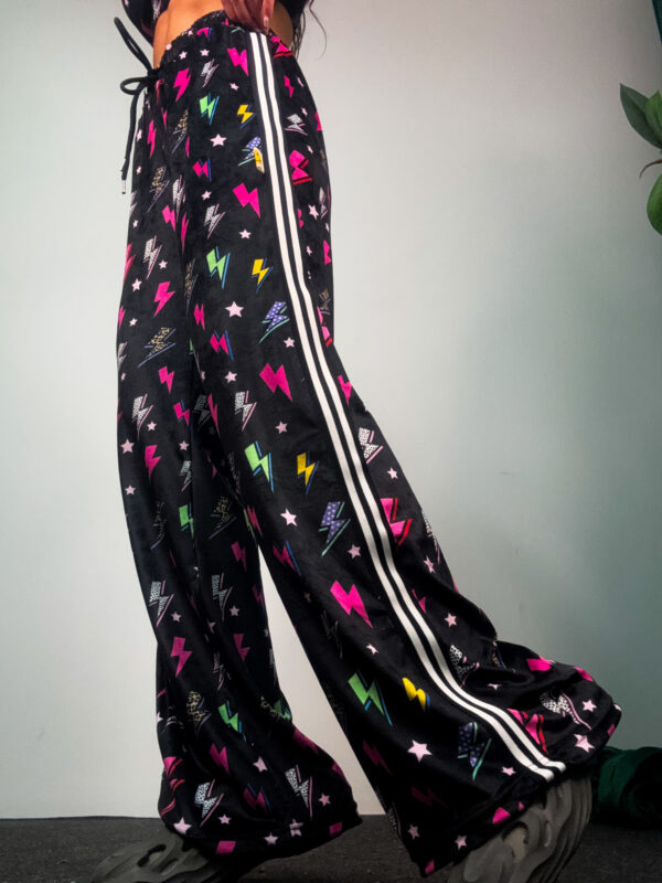 Fashion Limousine | Black Lightning Bolt Print Velvet Pants Angie