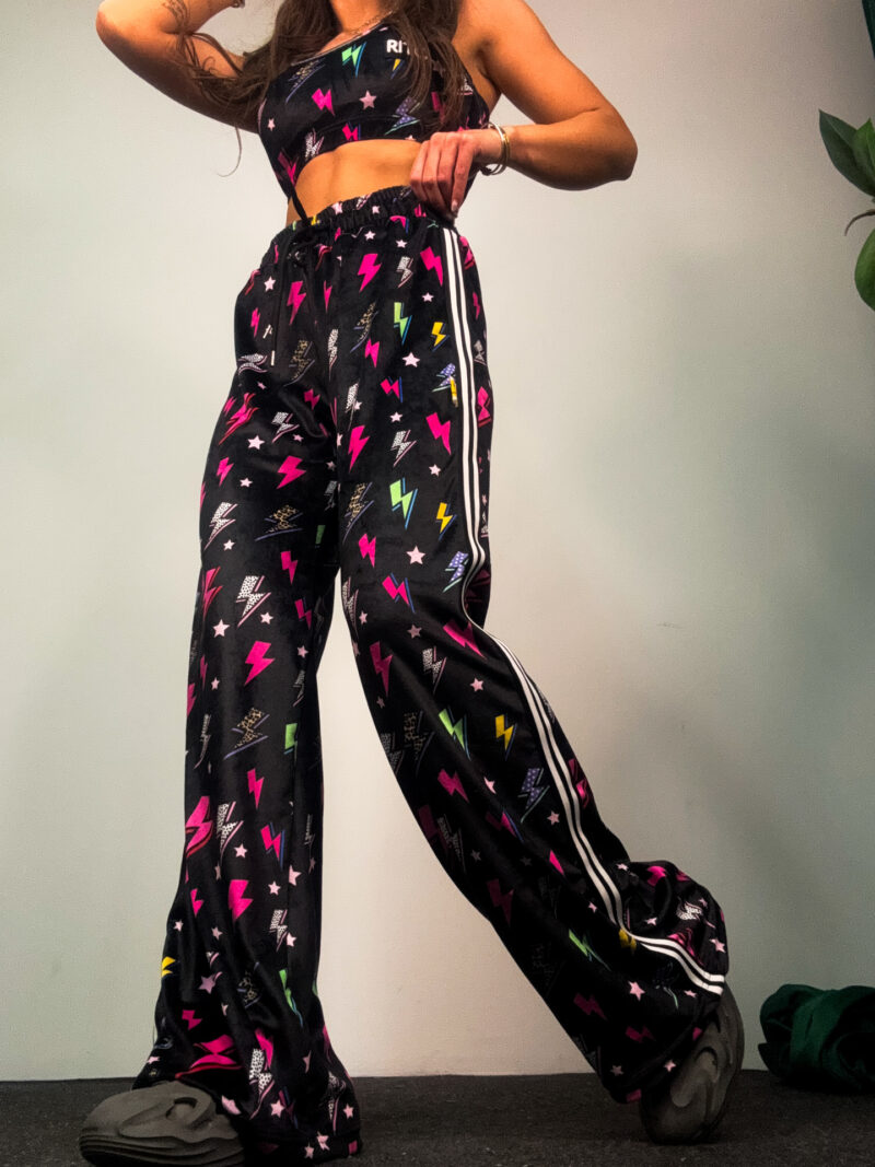 Fashion Limousine | Black Lightning Bolt Print Velvet Pants Angie - Image 3