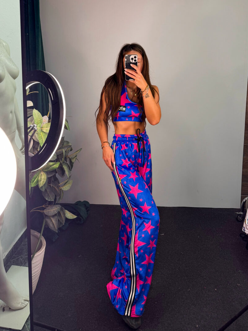 Fashion Limousine | Electric Blue Stars Print Velvet Pants Angie - Image 2