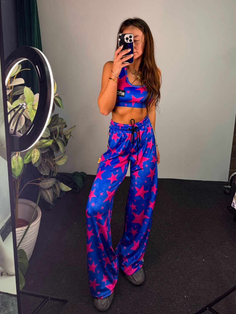 Fashion Limousine | Electric Blue Stars Print Velvet Pants Angie - Image 3