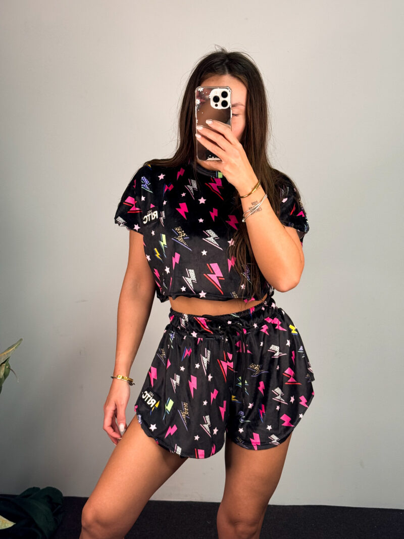 Βελουτέ Shorts Melody Black Lightning Bolt Print - Image 2