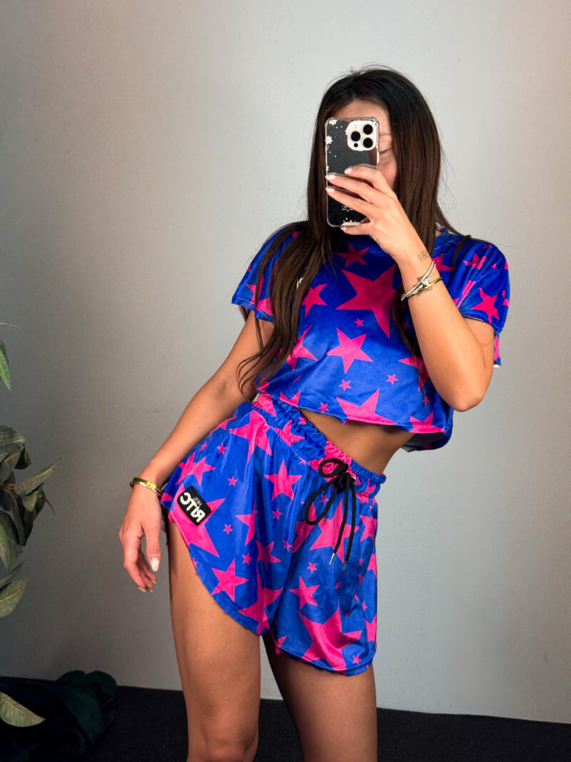 Βελουτέ Σετ Shorts Greta Electric Blue Stars Print - Image 4