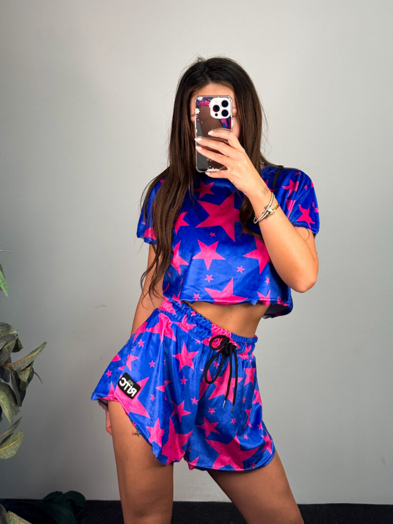 Βελουτέ Σετ Shorts Greta Electric Blue Stars Print - Image 2
