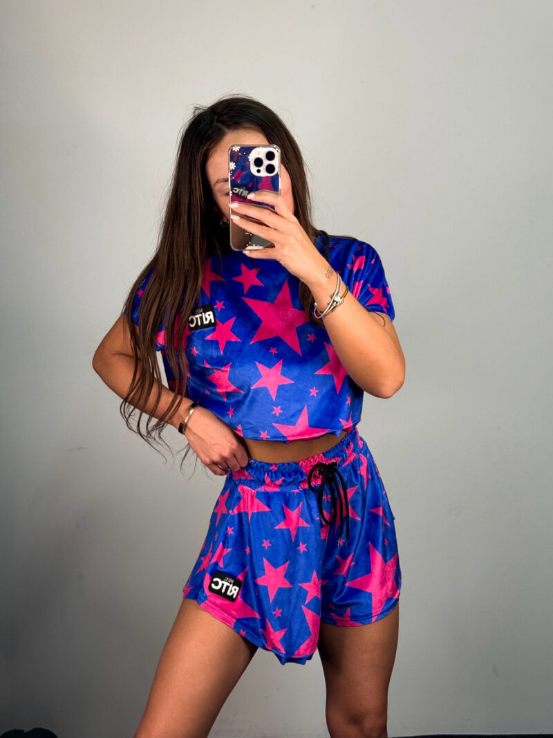 Βελουτέ Σετ Shorts Greta Electric Blue Stars Print - Image 3