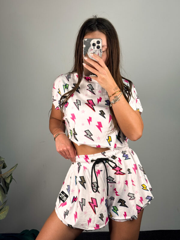 Βελουτέ Σετ Shorts Greta White Lightning Bolt Print