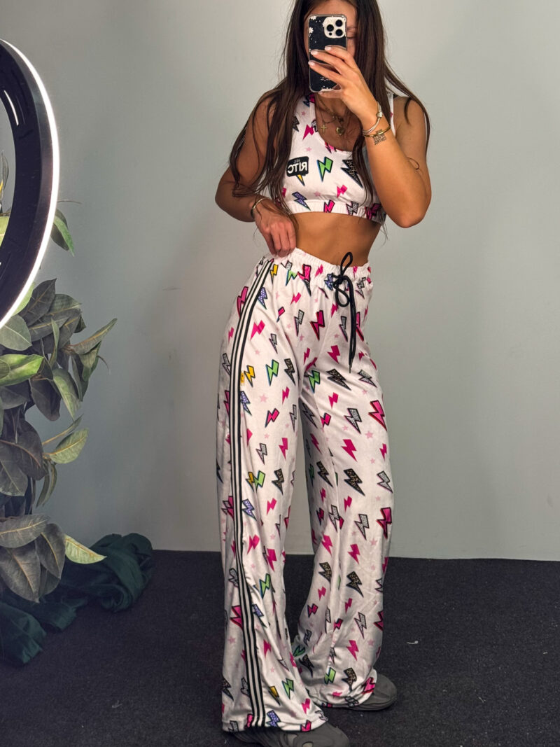 Fashion Limousine | White Lightning Bolt Print Velvet Pants Angie - Image 2
