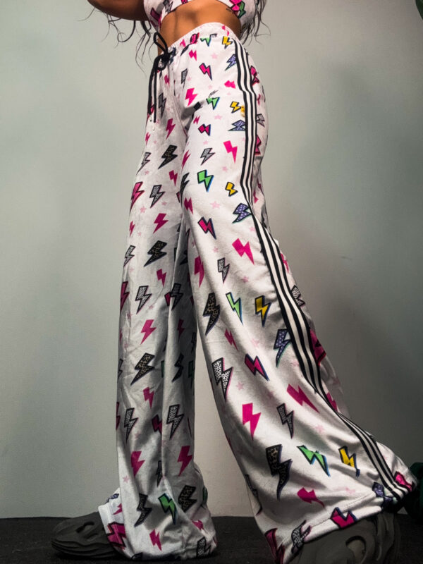 Fashion Limousine | White Lightning Bolt Print Velvet Pants Angie