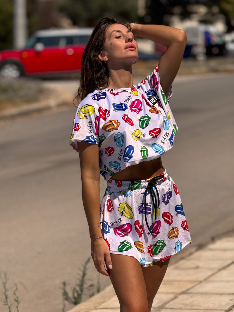 Βελουτέ Σετ Shorts Greta White Tongues Print - Image 2