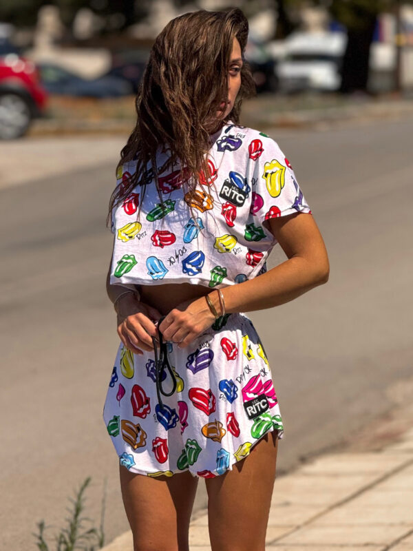 Βελουτέ Σετ Shorts Greta White Tongues Print