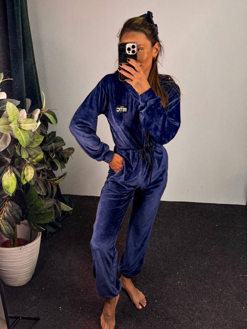 Ολόσωμη Βελουτέ Φόρμα Renata Navy Blue - Image 3