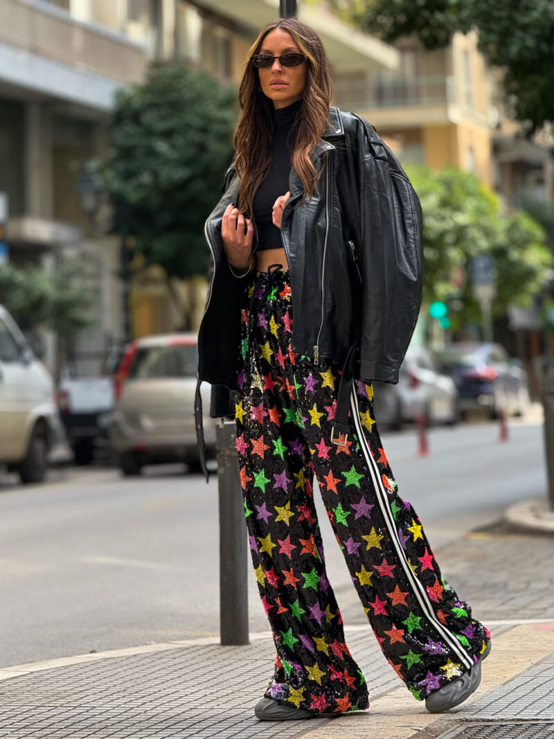 Fashion Limousine | Παντελόνα παγιέτα Melanie Multi Color Stars - Image 2