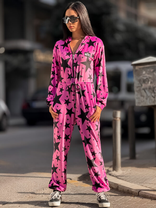 Ολόσωμη Βελουτέ Φόρμα Renata Pink Stars Print