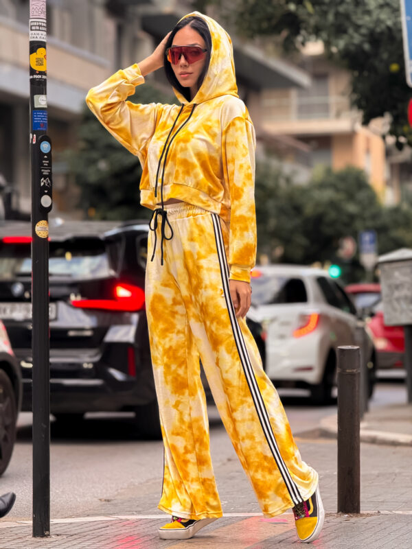 Fashion Limousine | Yellow Tie Dye Print Velvet Set Angie