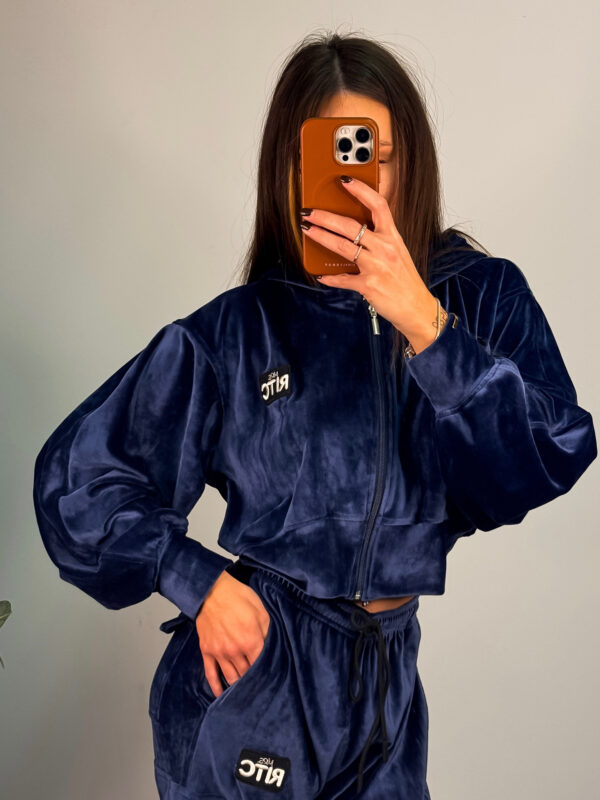 Βελουτέ Ζακέτα Hoodie Alanis Navy Blue