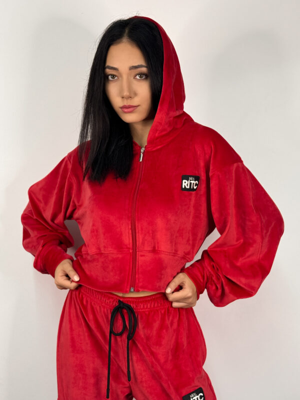 Βελουτέ Ζακέτα Hoodie Alanis Red