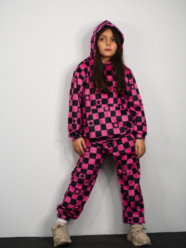 Παιδικό Βελουτέ Σετ Taylor Hot Pink and Black Checkerboard Star Print