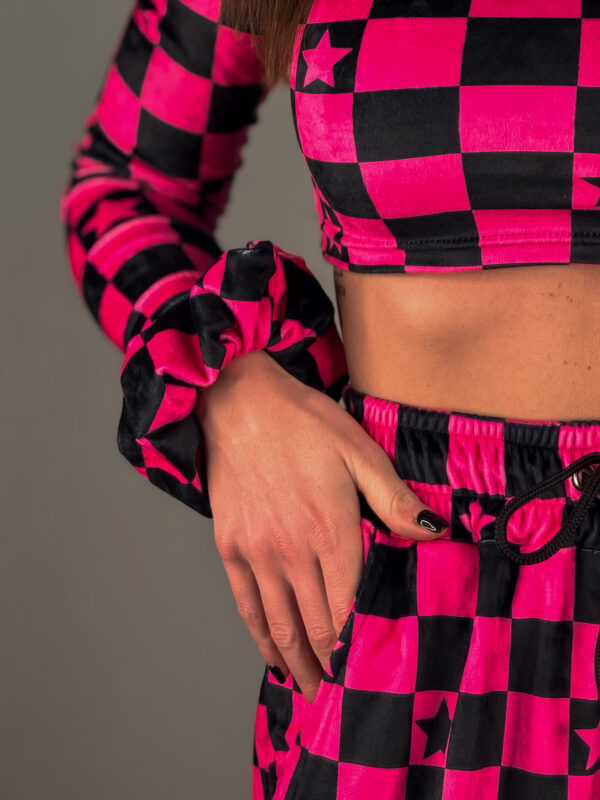 Scrunchie Daisy Hot Pink and Black Checkerboard Star Print