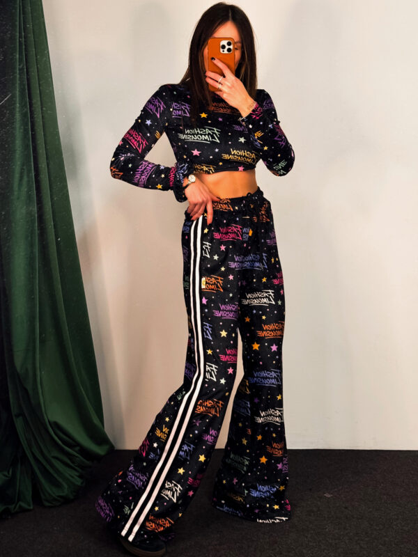 Fashion Limousine | Velvet Crop Set Sophia FL Logo Print