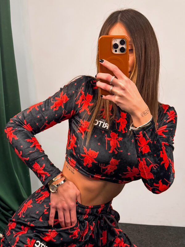Βελουτέ Crop Top Nina Black - Red Devil Print
