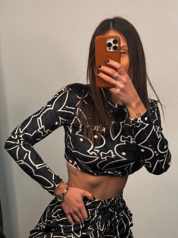 Βελουτέ Crop Top Nina Playboy Bunny Print