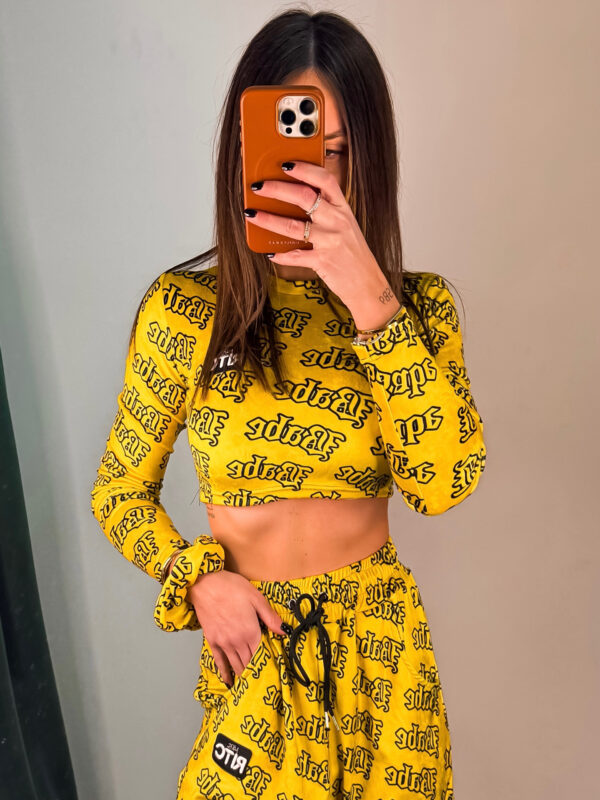 Βελουτέ Crop Top Nina Yellow Babe Print