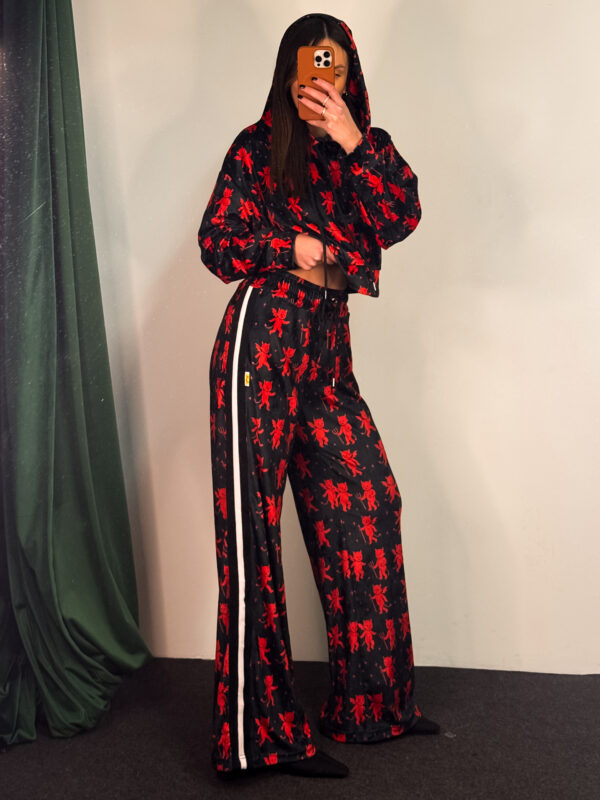 Fashion Limousine | Velvet Hoodie Set Amelia Black - Red Devil Print