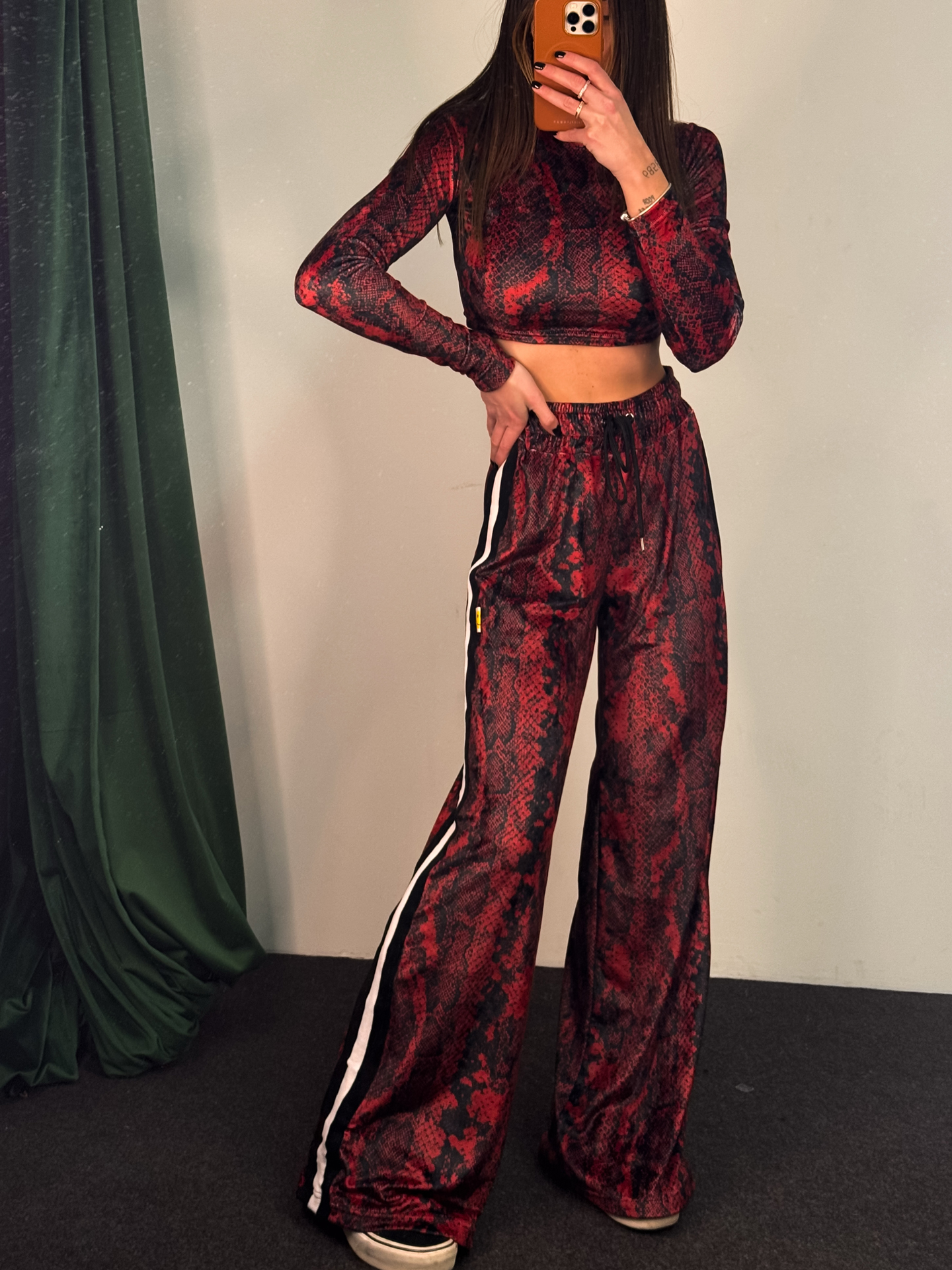 Fashion Limousine | Velvet Crop Set Sophia Red Snake Skin Print - Image 2