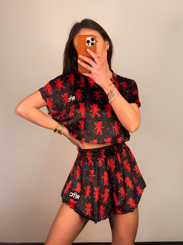 Βελουτέ Σετ Shorts Greta Black Red Devil Print