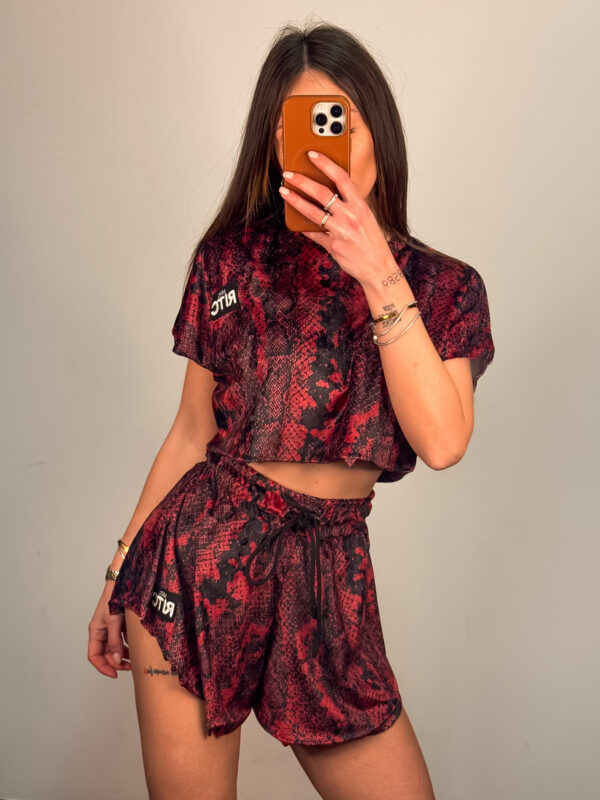 Βελουτέ Σετ Shorts Greta Red Snake Skin Print