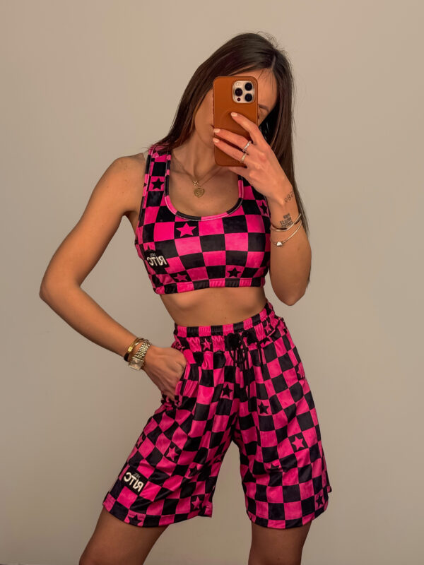 Βελουτέ Σετ Ruthie Pink Black Checkerboard Print