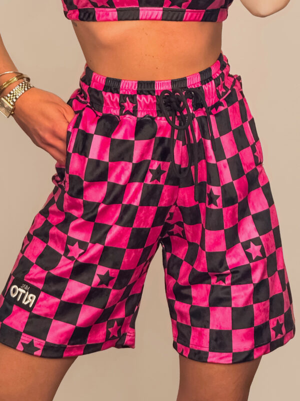 Βερμούδα Βελουτέ Amyra Pink Black Checkerboard Print