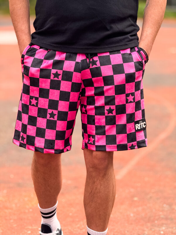 Βελουτέ Βερμούδα Logan Pink Black Checkerboard Print