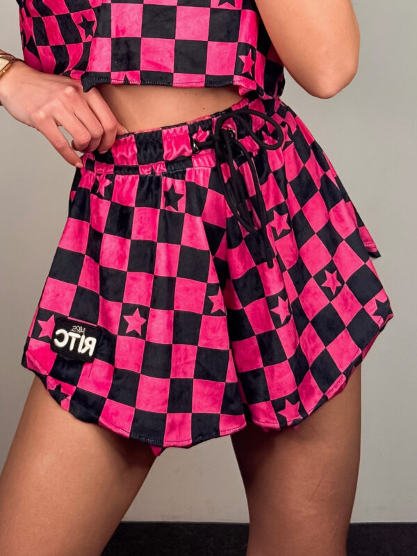 Βελουτέ Shorts Melody Pink Black Checkerboard Print
