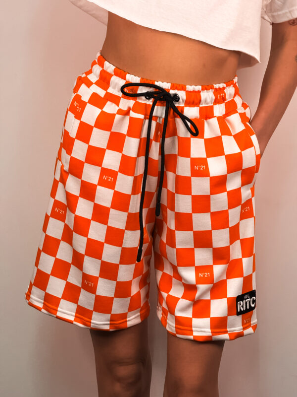 Βαμβακερή Βερμούδα Clara Orange Checkerboard Print