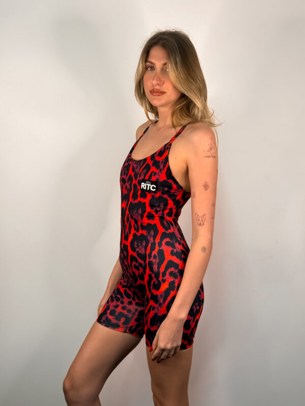 Ολόσωμη Αμάνικη Φόρμα Melissa Red Leopard Print