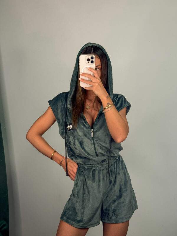 Βελουτέ Ολόσωμη Φόρμα Naomi Sage Green