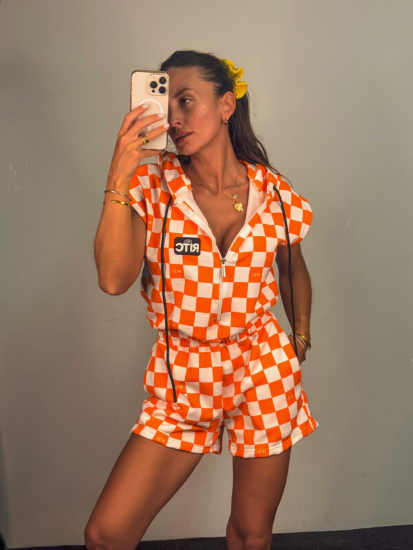 Βαμβακερή Ολόσωμη Φόρμα Naomi Orange Checkerboard Print