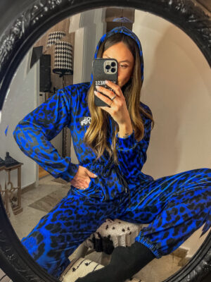 Velvet Jumpsuit Renata Blue Leopard Print