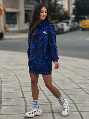 Blue Leopard Print Velvet Blouse Dress Cecilia