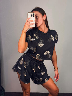 Cotton Shorts Set Valerie Jellyfish Noir Print