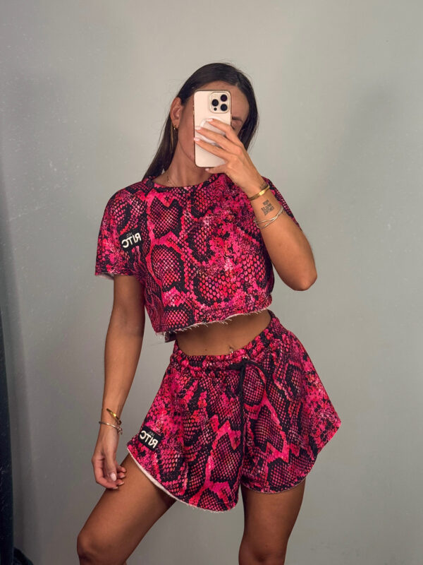 Βαμβακερό Σετ Shorts Valerie Magenta Snake Skin Print