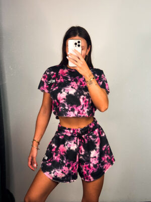Cotton Shorts Set Valerie Tie Dye Black Pink Print