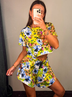Cotton Shorts Set Valerie Tropical Daisy Print