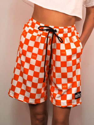 Βαμβακερή Βερμούδα Clara Orange Checkerboard Print