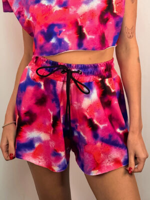 Βαμβακερό Shorts Melody Tie Dye Red Purple Print