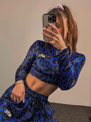 Βελουτέ Crop Top Nina Blue Leopard Print